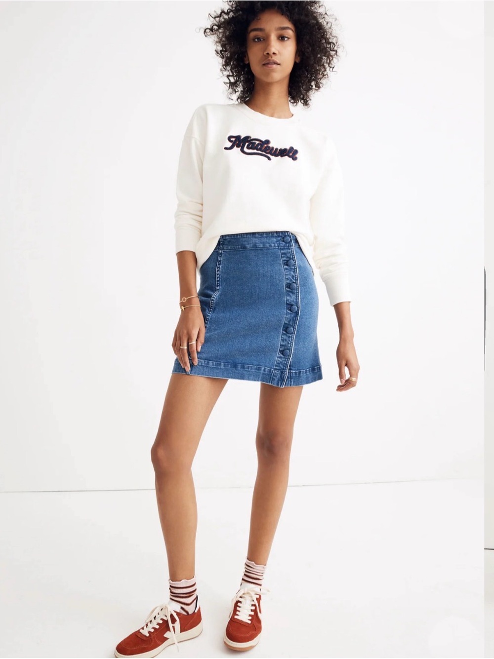 Madewell Blue Denim Button-Trim Mini Skirt